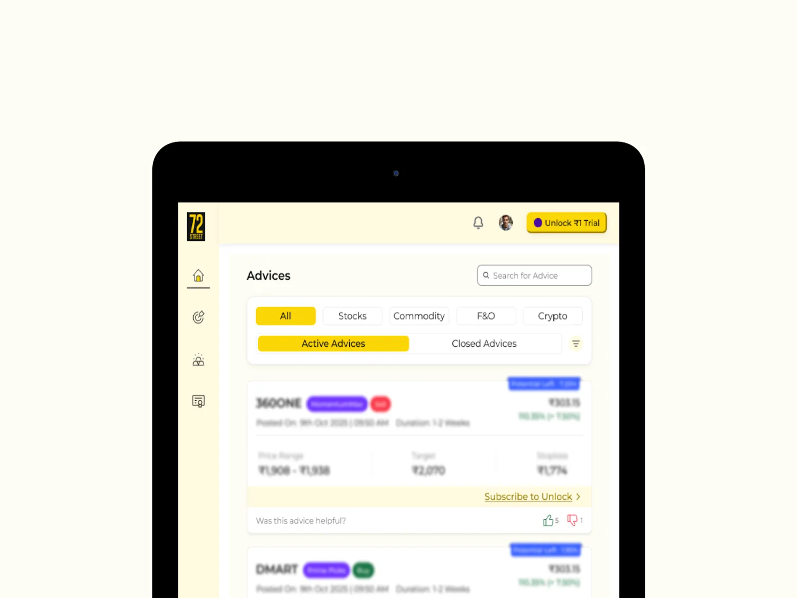 Advice list on tablet
